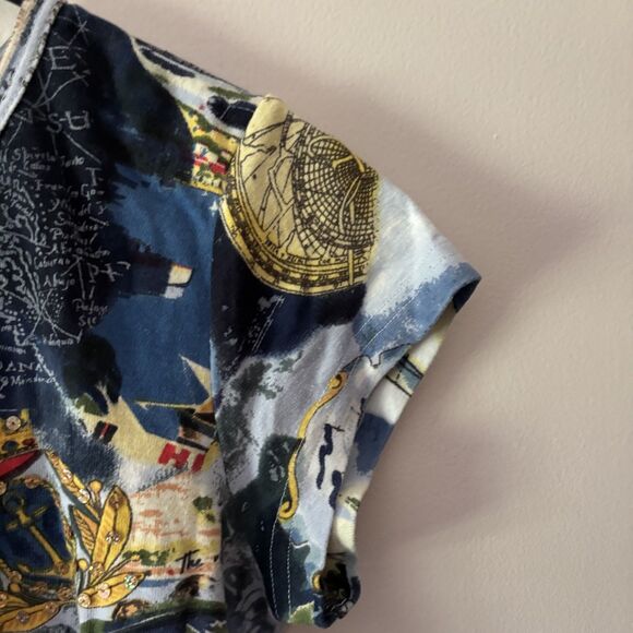 Women's Y2K Take Two Graphic Shirt Tee Size S Beach Scene Sailor Sequined Top - Picture 4 of 7